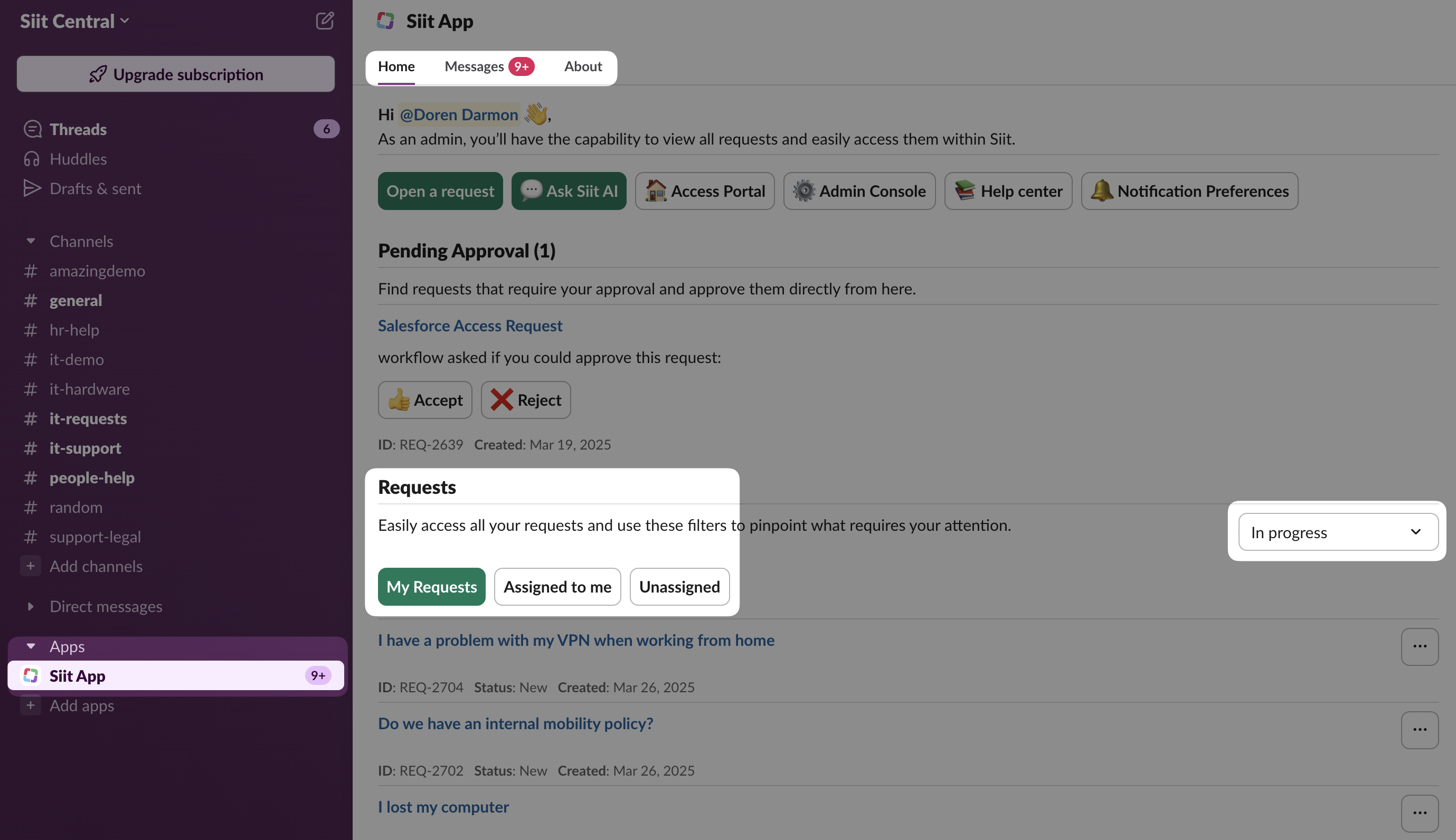 Onprogress Requests Slack employee guide