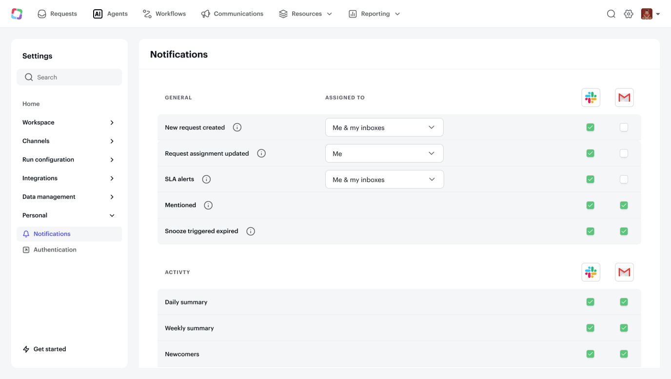 Manage admin notifications
