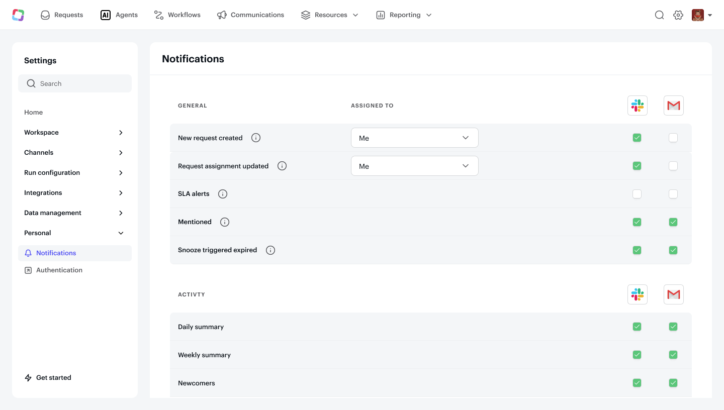 Manage admin notifications