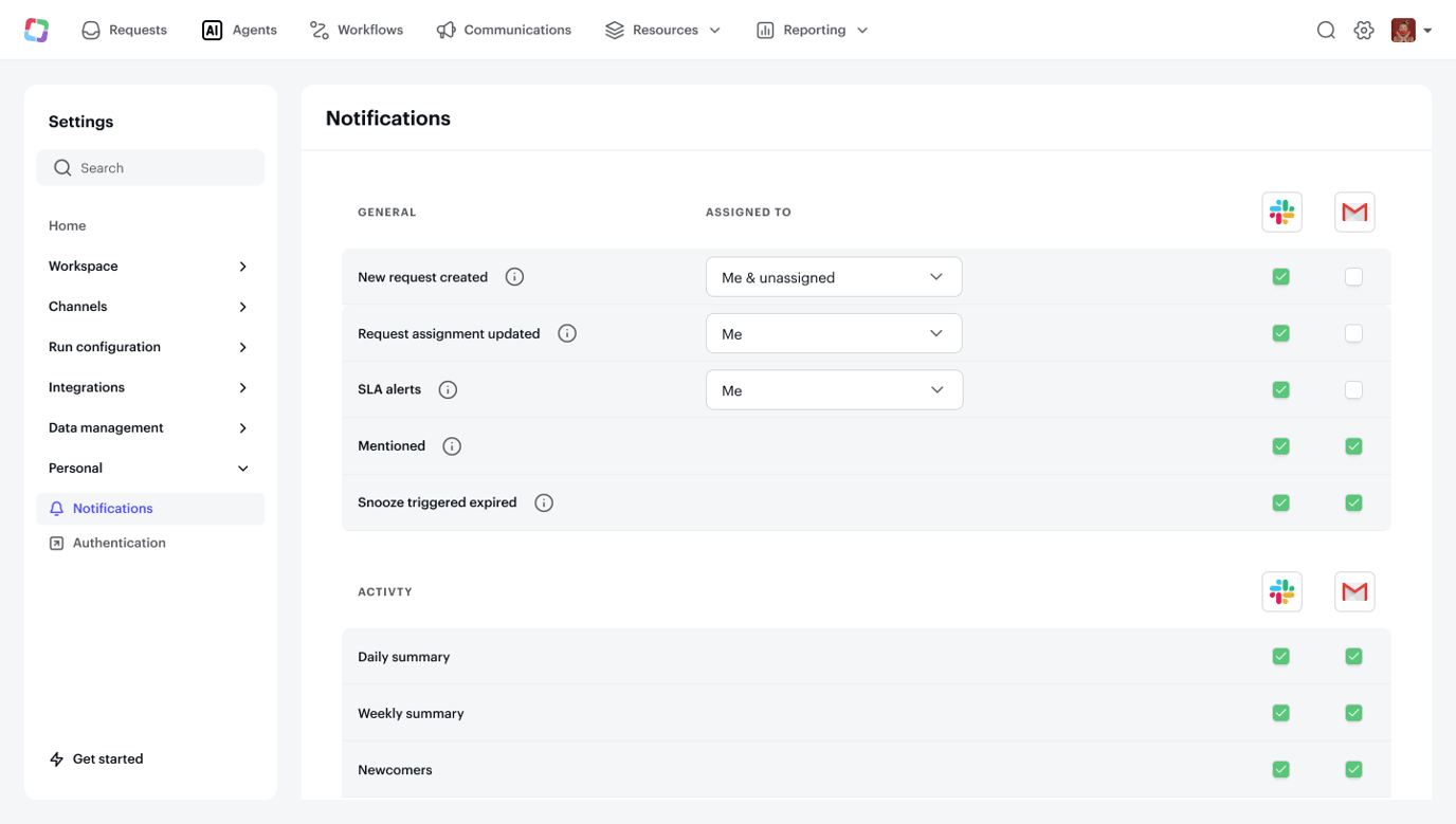 Manage admin notifications